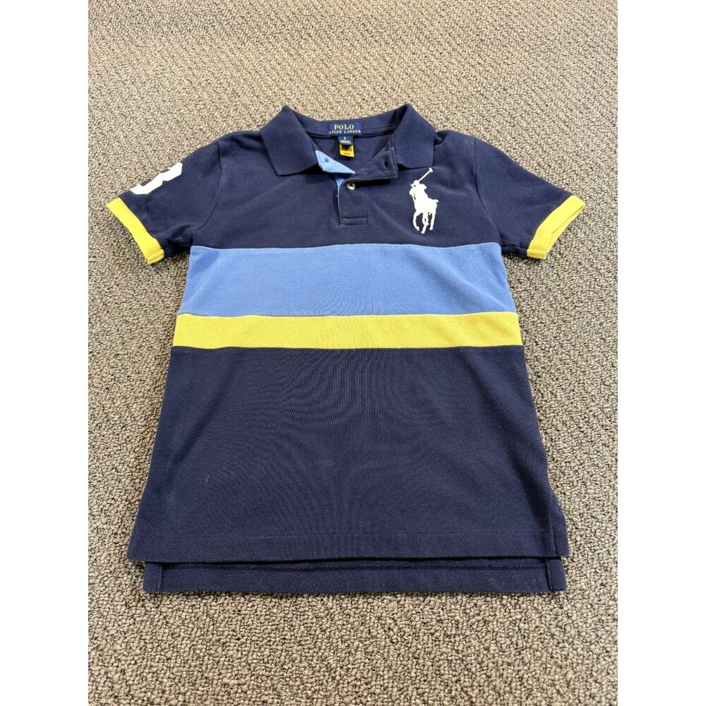 Ralph Lauren Polo Big Pony Mesh Polo Shirt Size 6 Boys Blue, White, Yellow